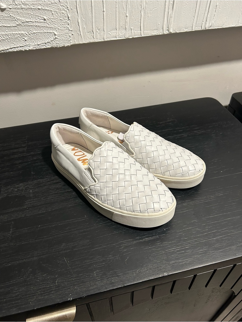 Sam Edelman Eda White Woven Leather Slip On Sneakers Women's Size 5